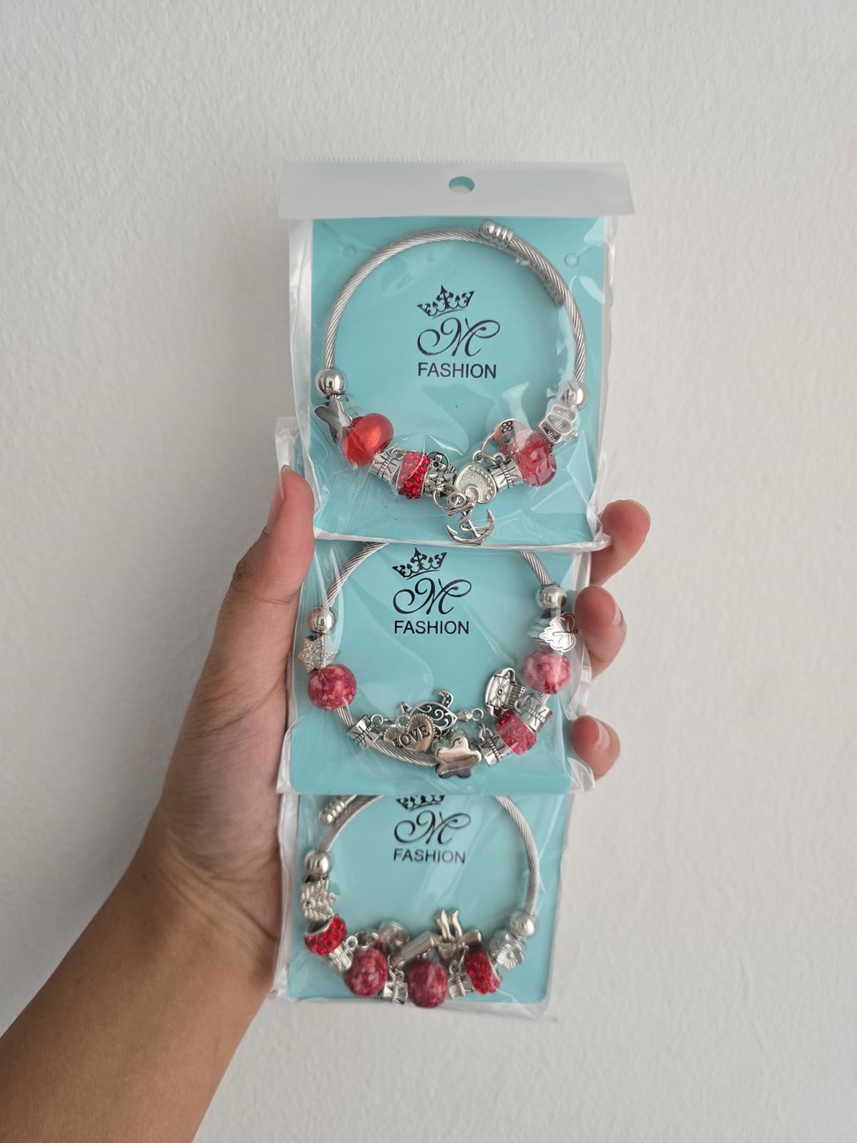 Silver Charm Bracelet with Beads & Pendants