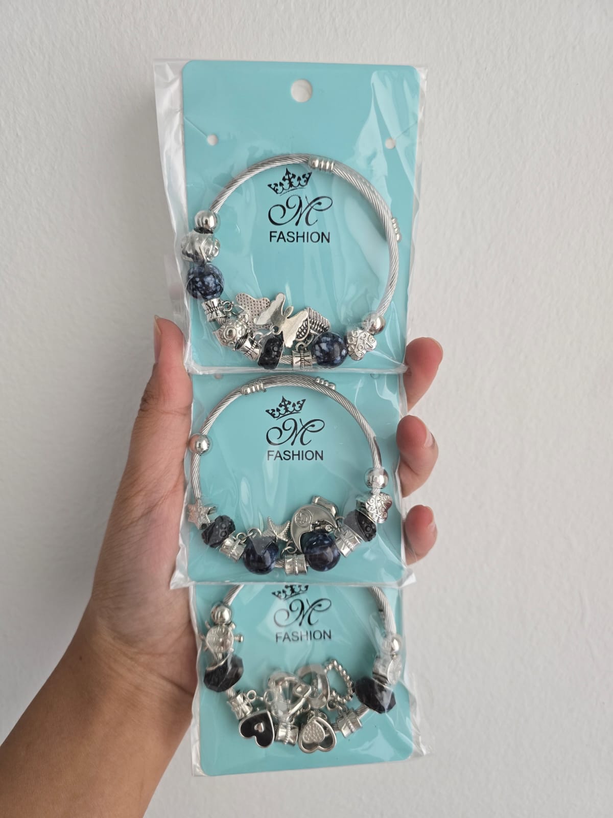 Silver Charm Bracelet with Beads & Pendants