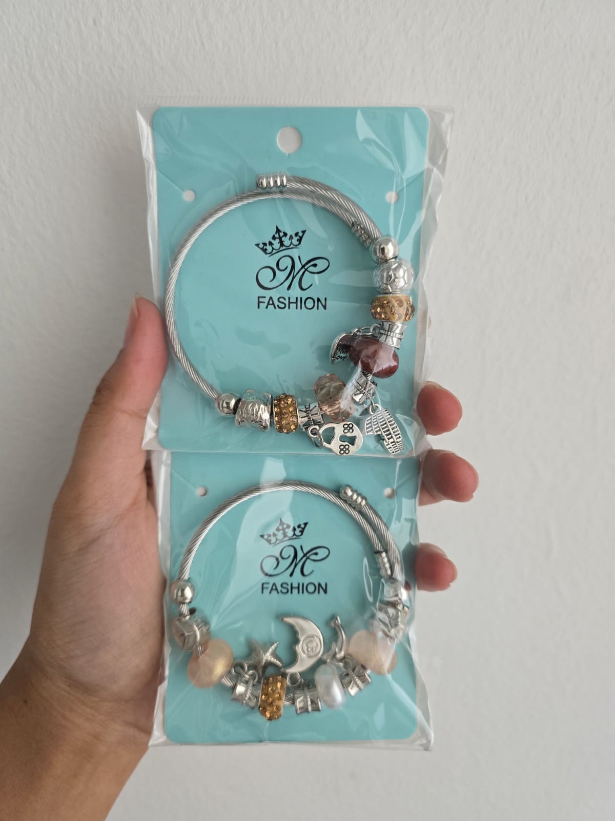 Silver Charm Bracelet with Beads & Pendants