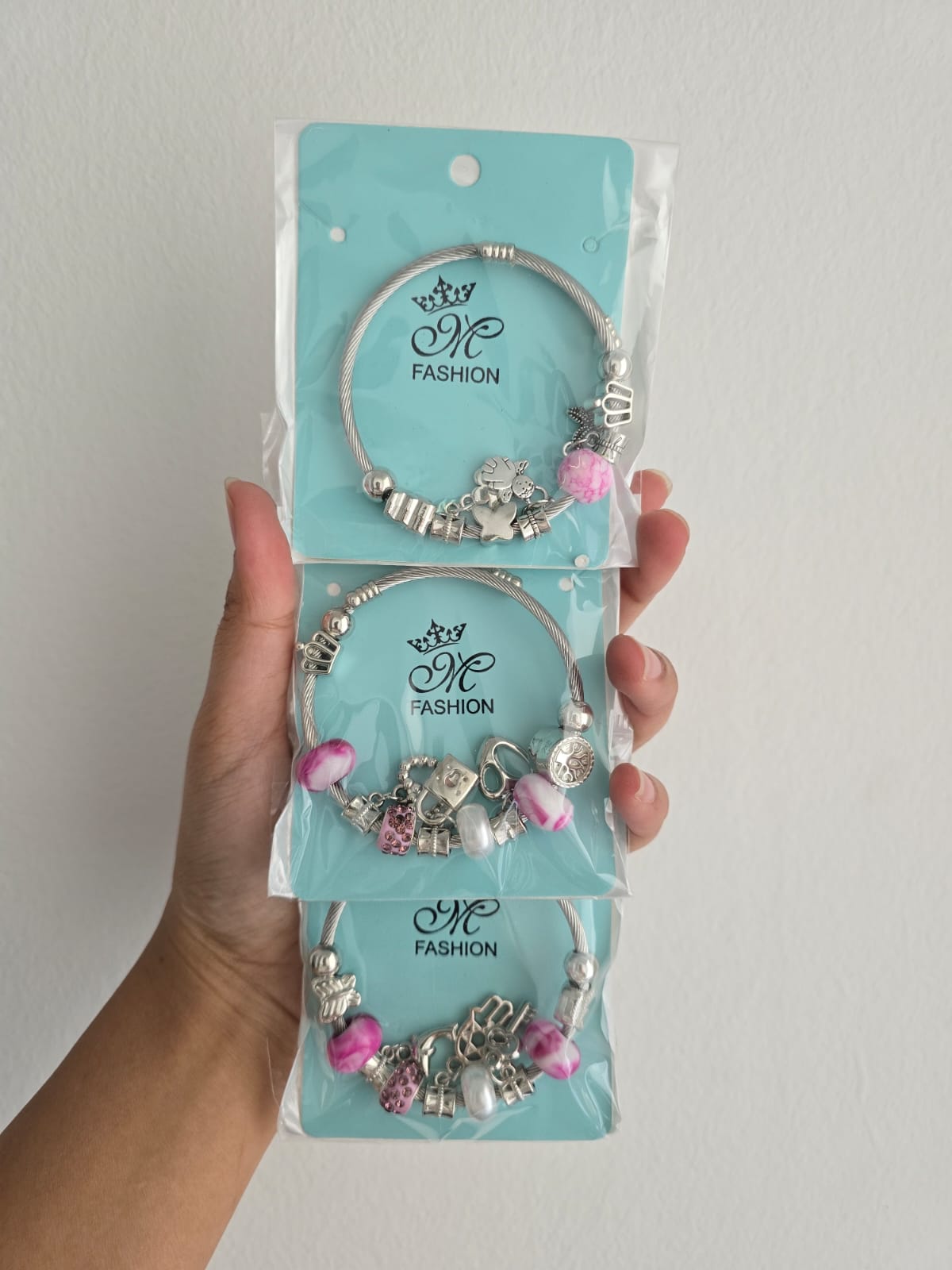 Silver Charm Bracelet with Beads & Pendants