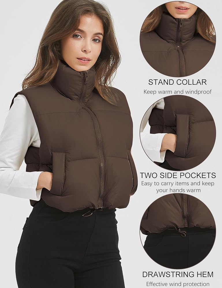 Chic Sleeveless Quilted Winter Cropped Puffer Vest