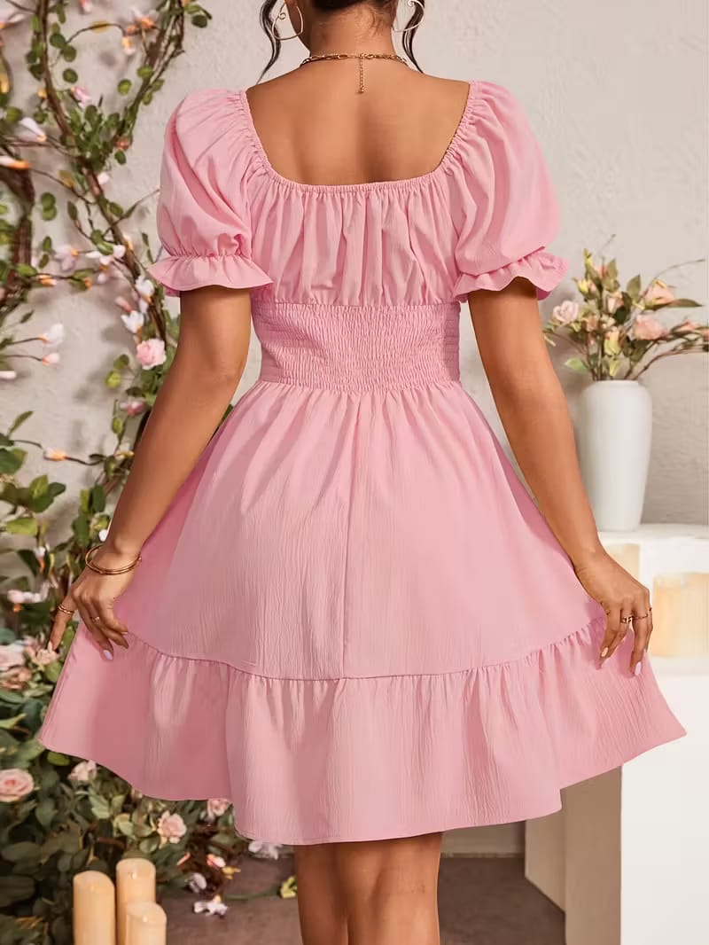 Puff Sleeve Smocked Waist Mini Dress