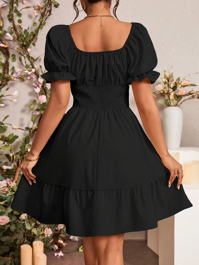 Puff Sleeve Smocked Waist Mini Dress