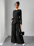 Asymmetrical Long Sleeve Top & Wide Leg Pants Set