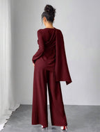 Asymmetrical Long Sleeve Top & Wide Leg Pants Set