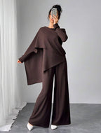 Asymmetrical Long Sleeve Top & Wide Leg Pants Set