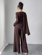 Asymmetrical Long Sleeve Top & Wide Leg Pants Set