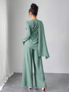 Asymmetrical Long Sleeve Top & Wide Leg Pants Set