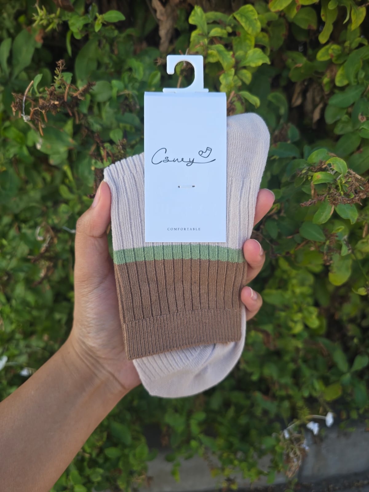 Colour Contrast Crew Socks with Stripe Detail 1 Pair