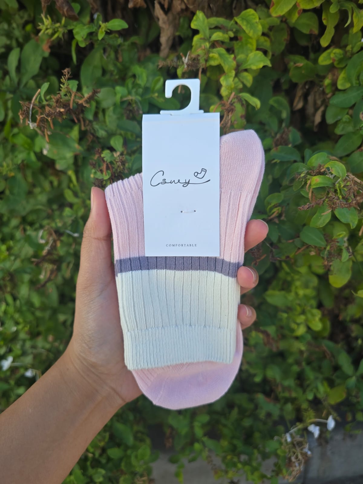 Colour Contrast Crew Socks with Stripe Detail 1 Pair