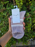 Ribbed Crew Socks with Stripe Detail