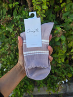 Ribbed Crew Socks with Stripe Detail