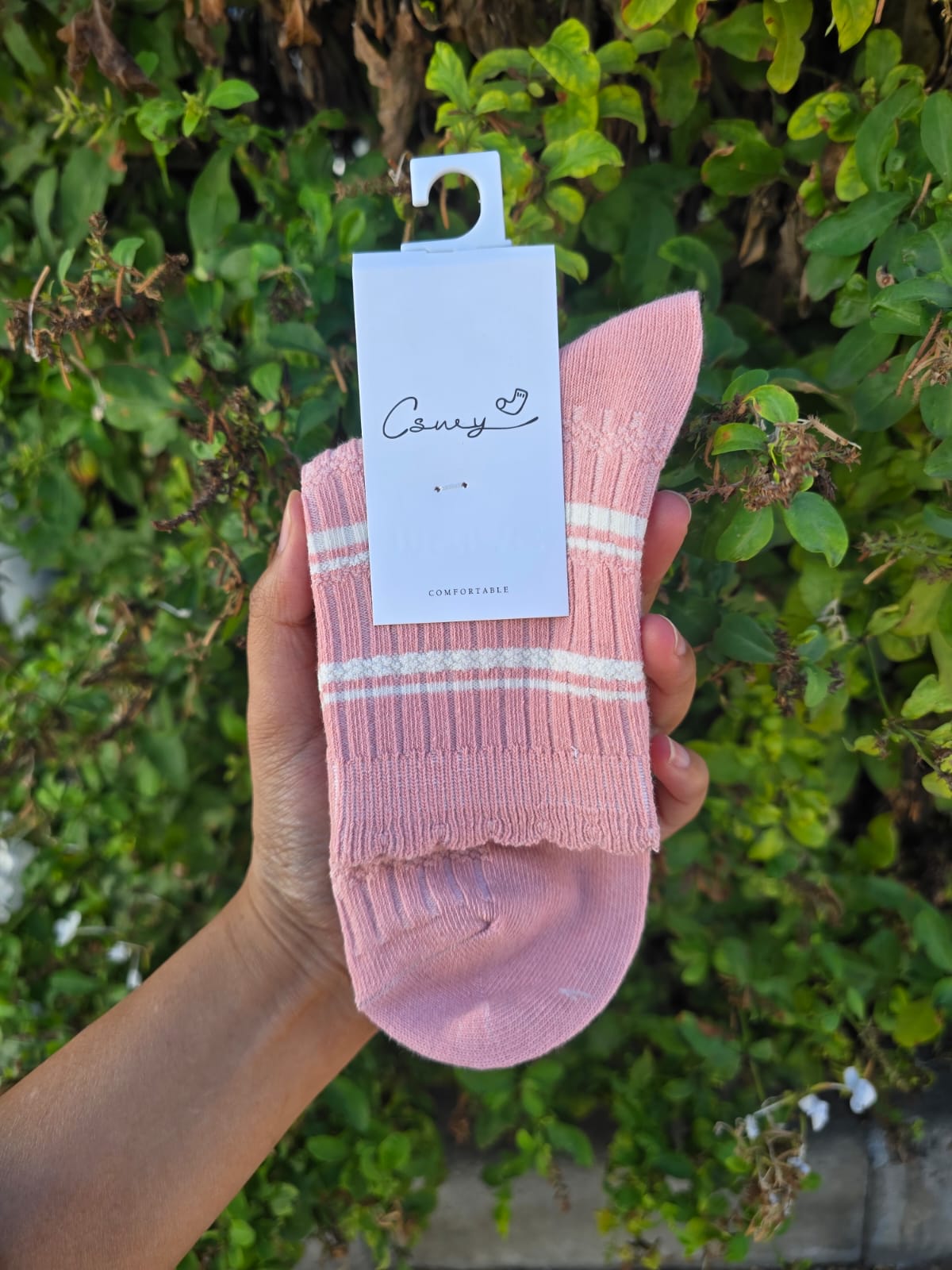 Ribbed Crew Socks with Stripe Detail