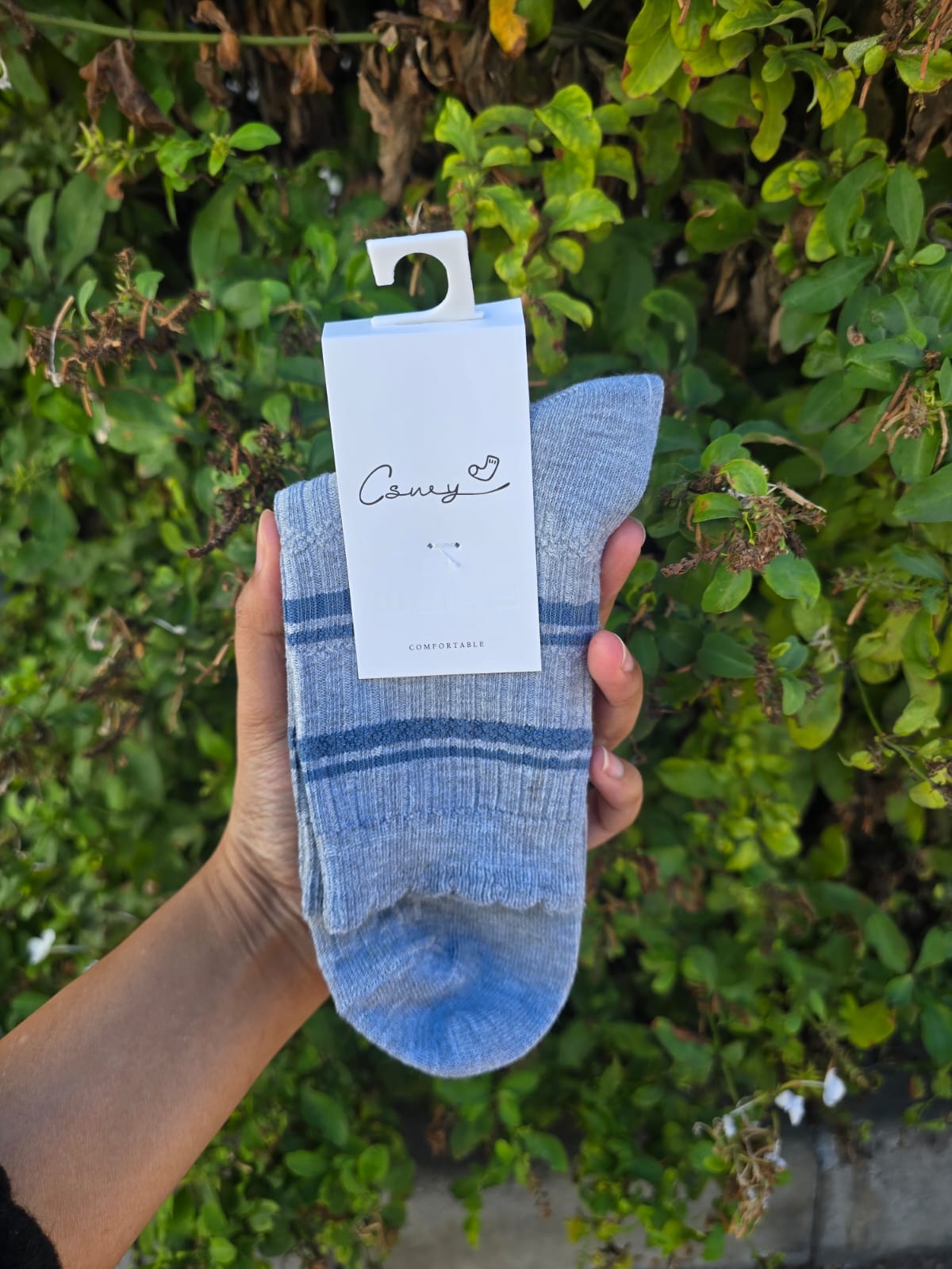 Ribbed Crew Socks with Stripe Detail