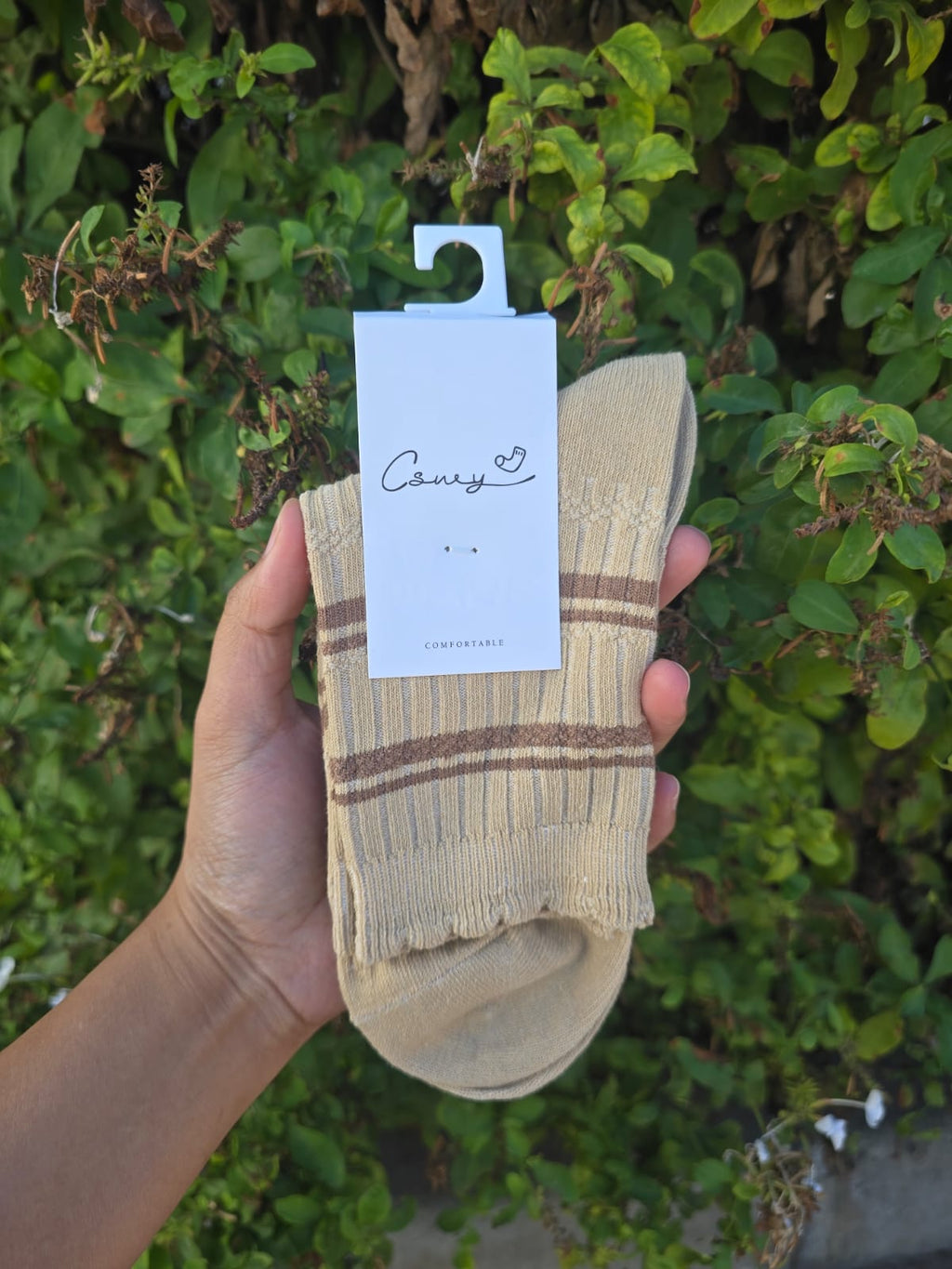 Ribbed Crew Socks with Stripe Detail