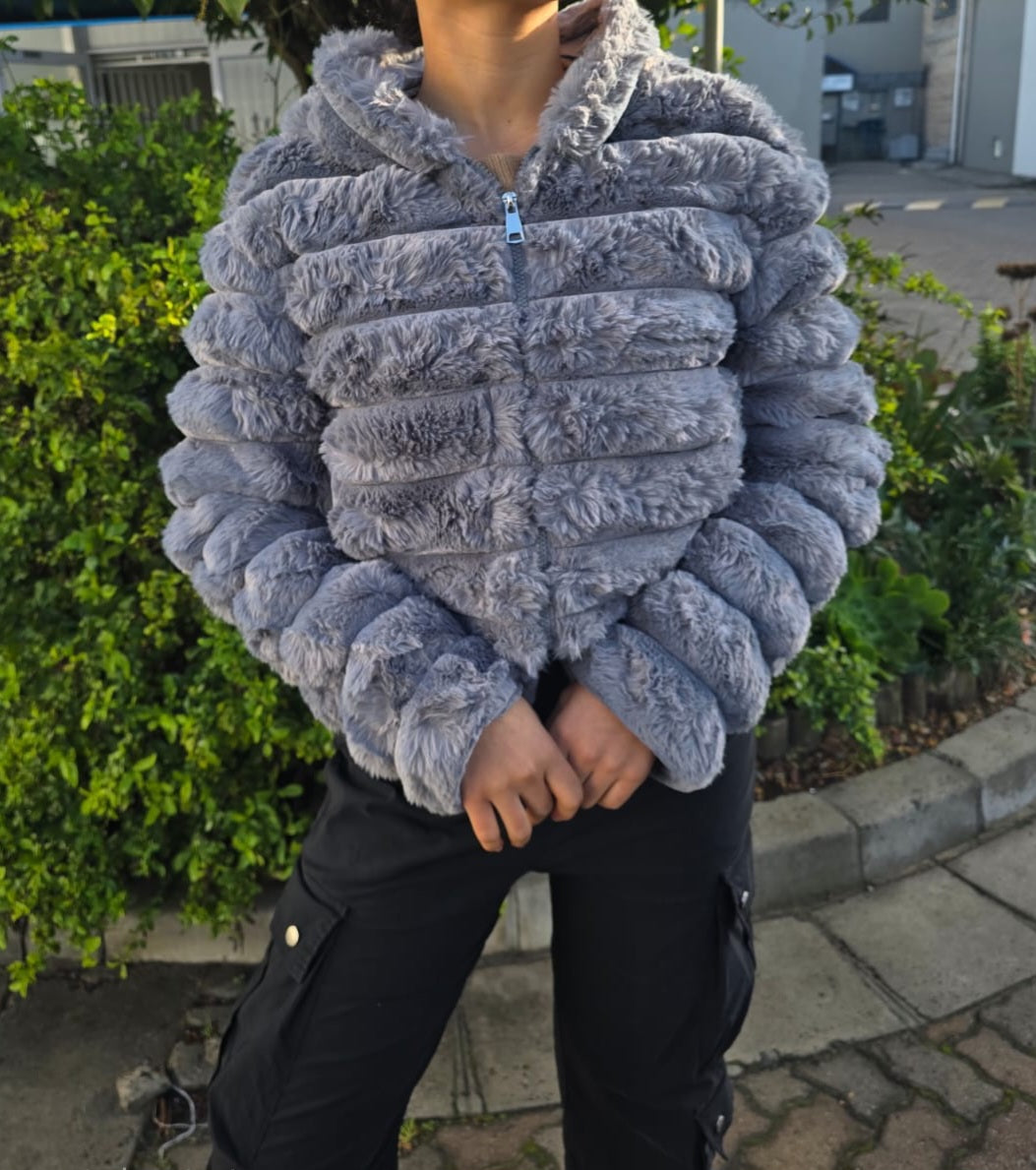 Cropped Faux Fur Hooded Jacket