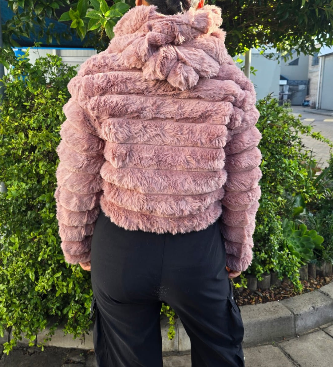 Cropped Faux Fur Hooded Jacket