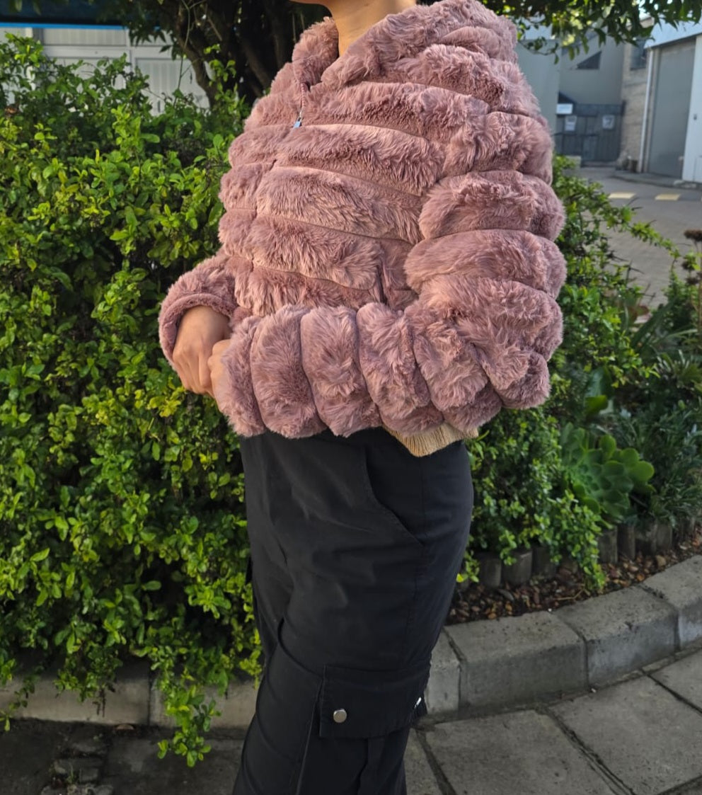 Cropped Faux Fur Hooded Jacket