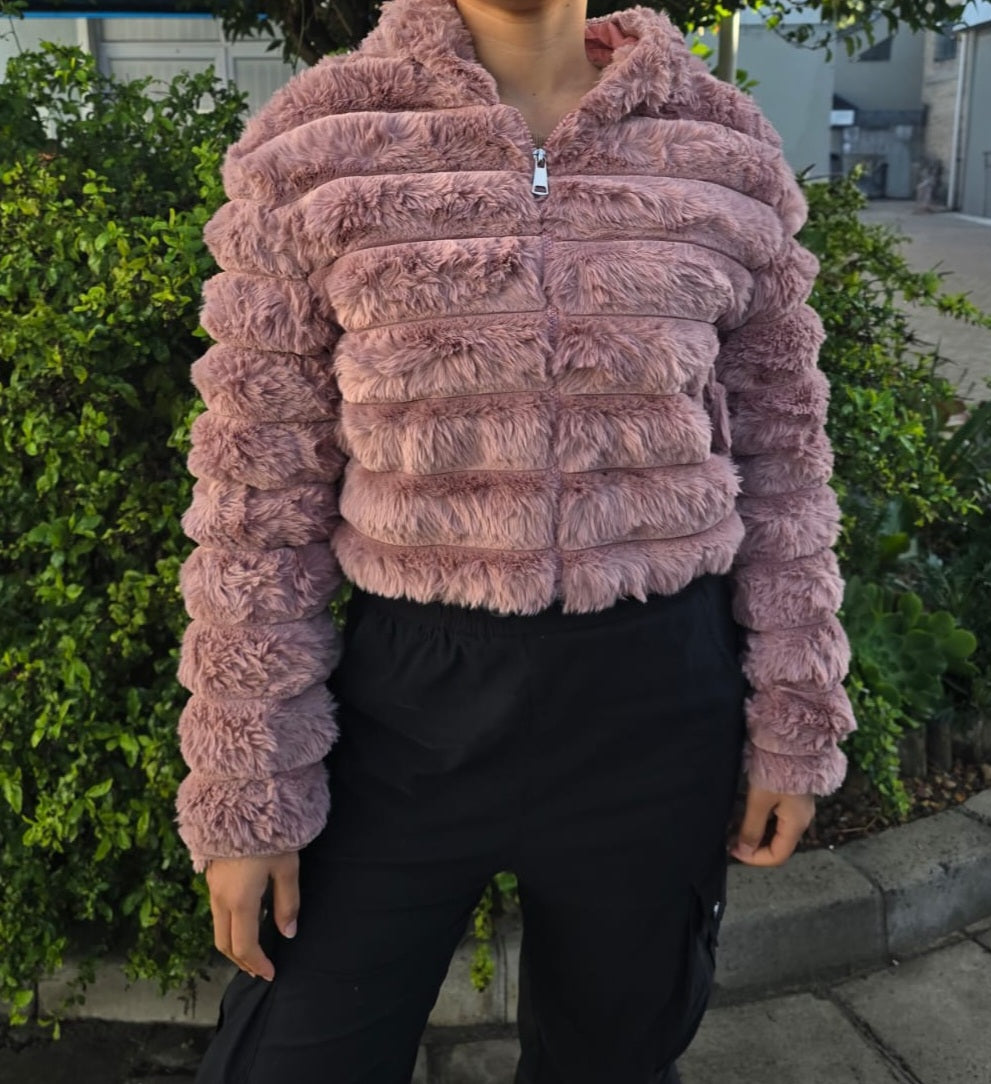 Cropped Faux Fur Hooded Jacket