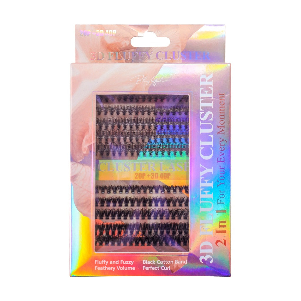 Bling Girl 3D Fluffy Cluster Lashes 8–16mm Mix – 20P+ 3D 40P Clusters