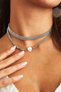 Layered Rhinestone & Pearl Choker Necklace