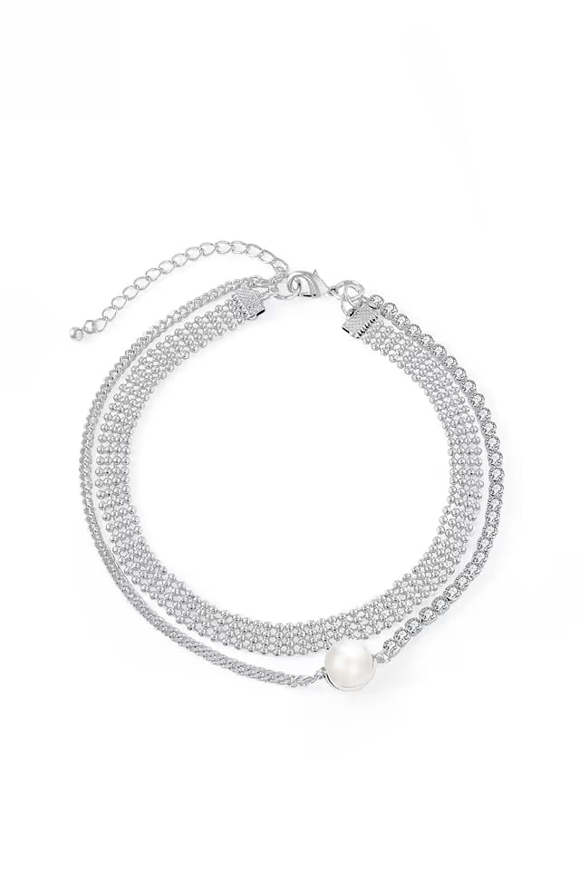 Layered Rhinestone & Pearl Choker Necklace