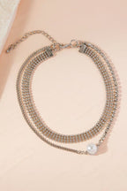 Layered Rhinestone & Pearl Choker Necklace
