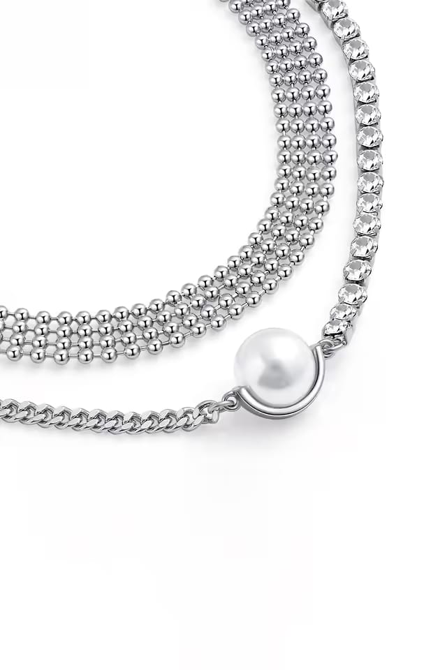 Layered Rhinestone & Pearl Choker Necklace