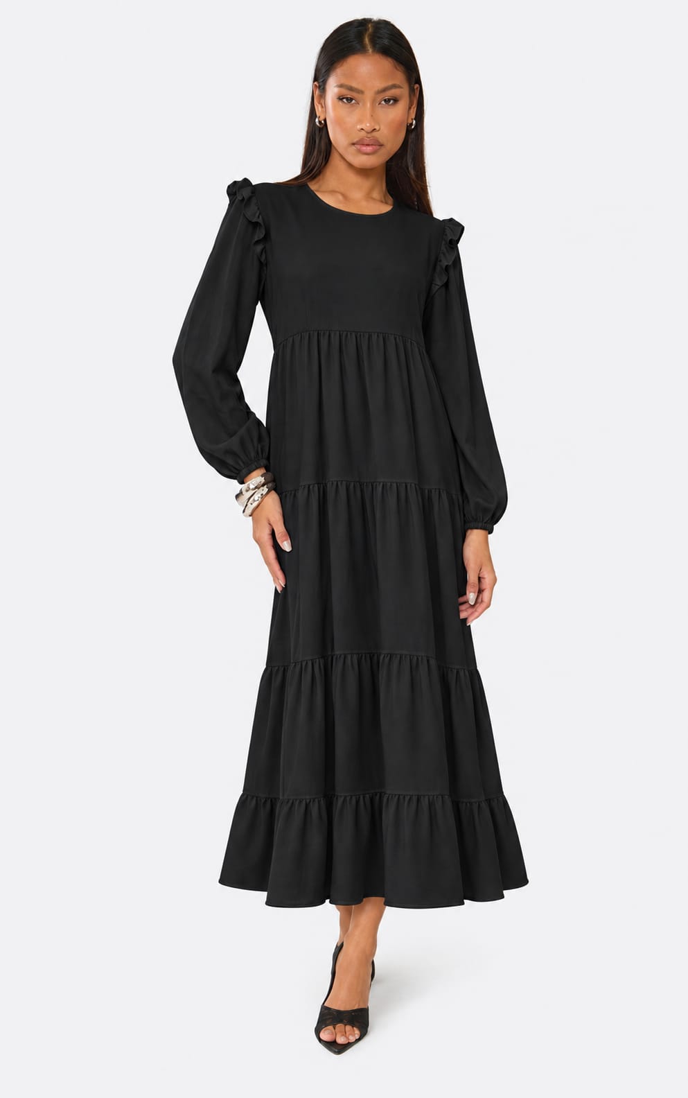 Meadow Flow Frill-Shoulder Maxi Dress