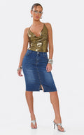 Women's Fitted Blue Denim Pencil Skirt - DYQ-287