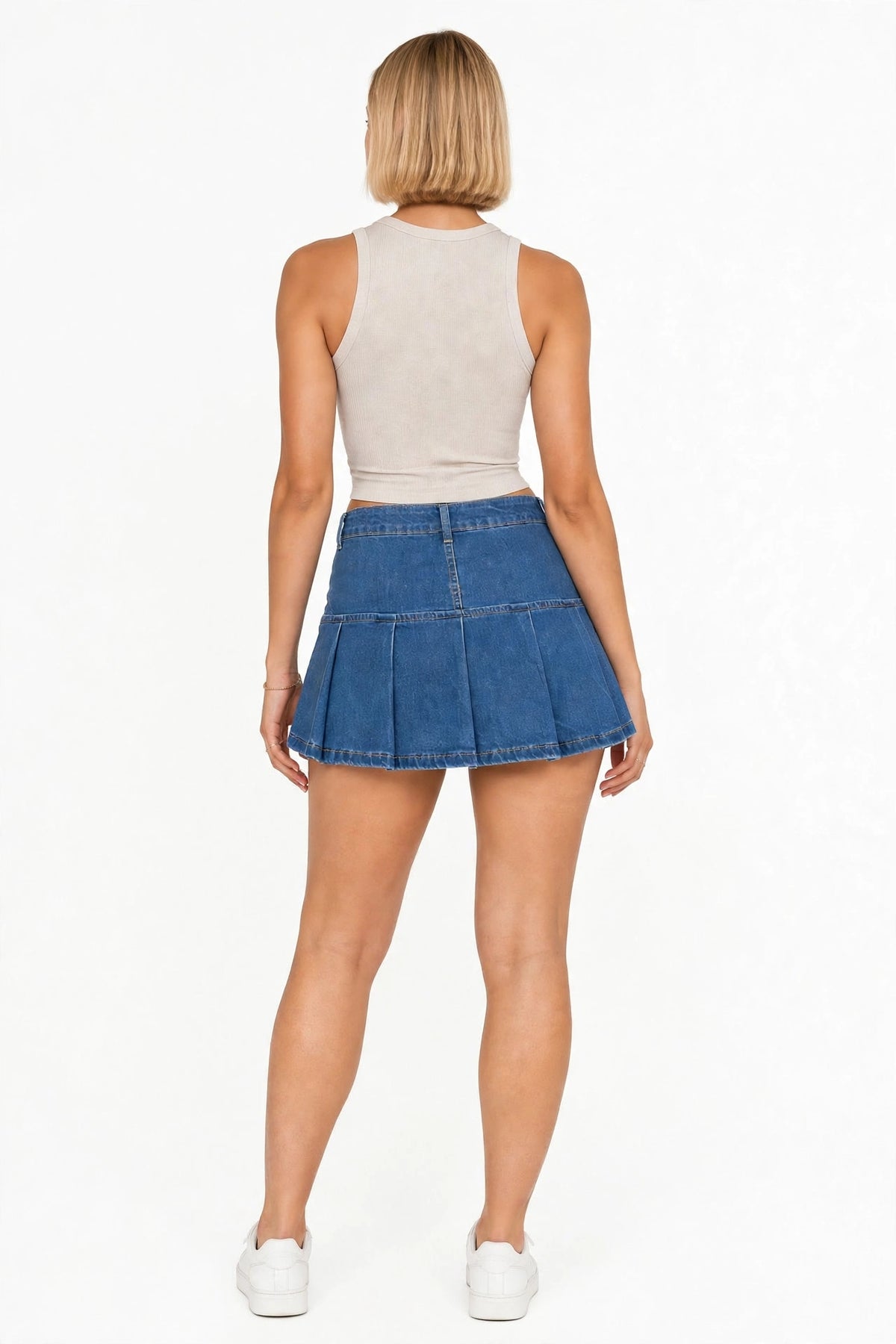 Pleated Denim Low-Rise Minin Skirt- XD132