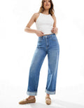 High-Waisted Rolled Up Wide Leg Jeans DYQ400