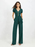 V Neck Short Sleeved Trousers Jumpsuit