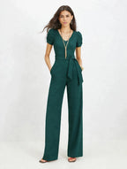V Neck Short Sleeved Trousers Jumpsuit