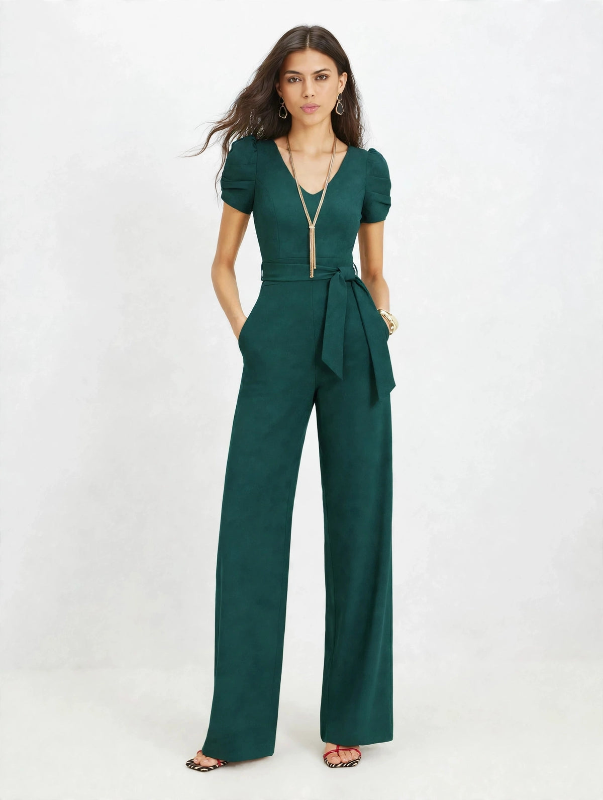 V Neck Short Sleeved Trousers Jumpsuit