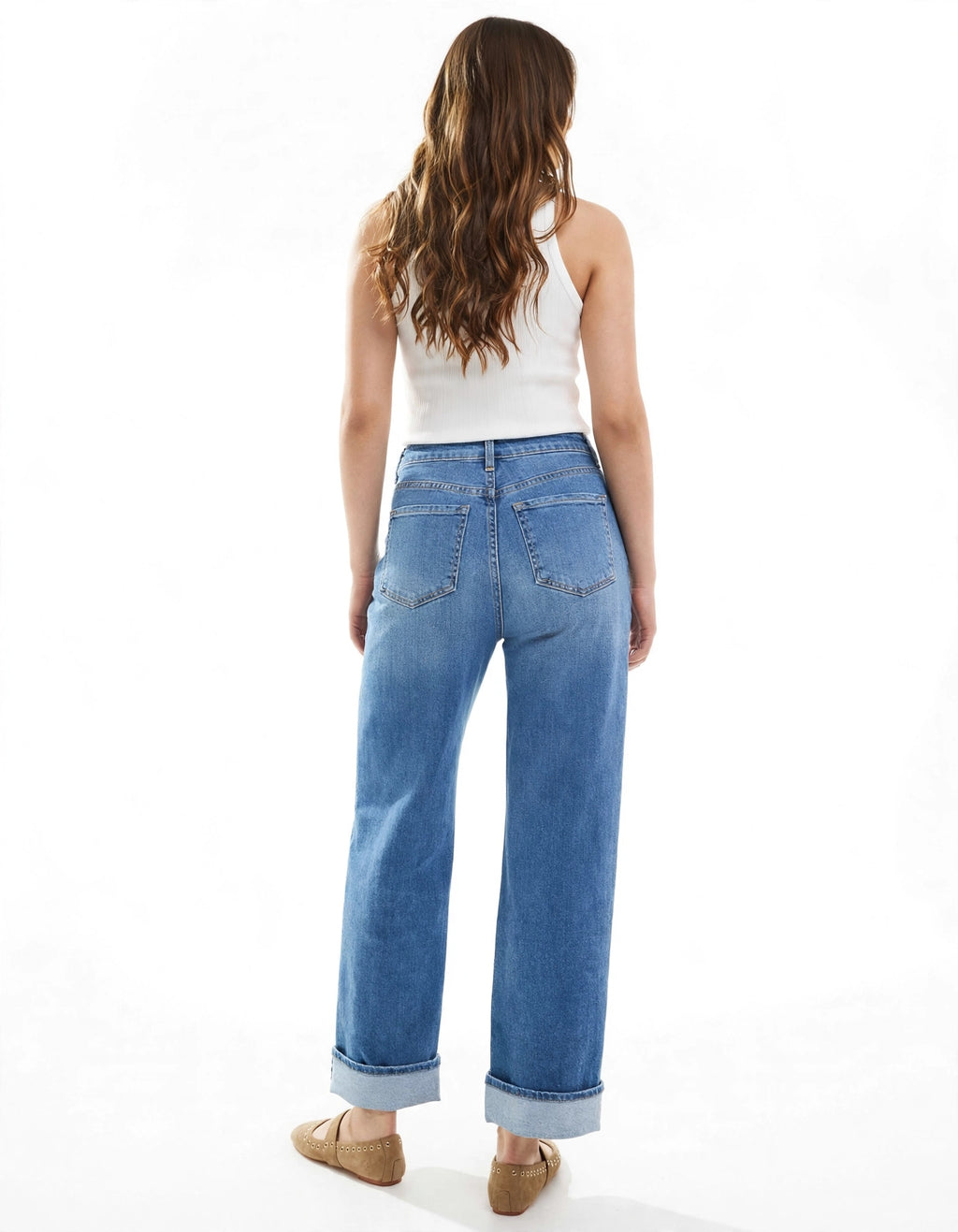 High-Waisted Rolled Up Wide Leg Jeans DYQ400