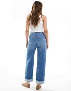 High-Waisted Rolled Up Wide Leg Jeans DYQ400