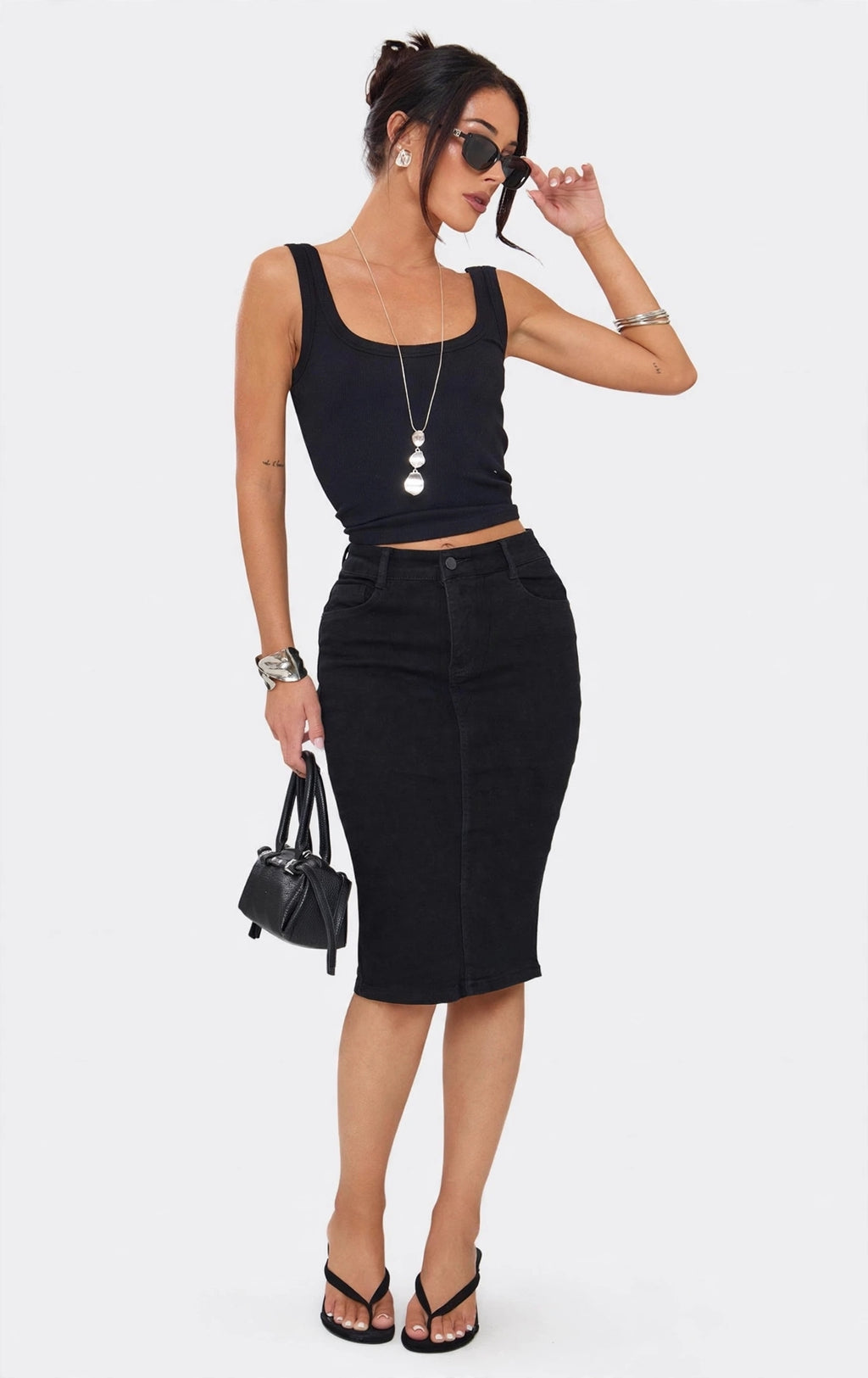 Slim-Fit Denim Midi Skirt  DYQ-216