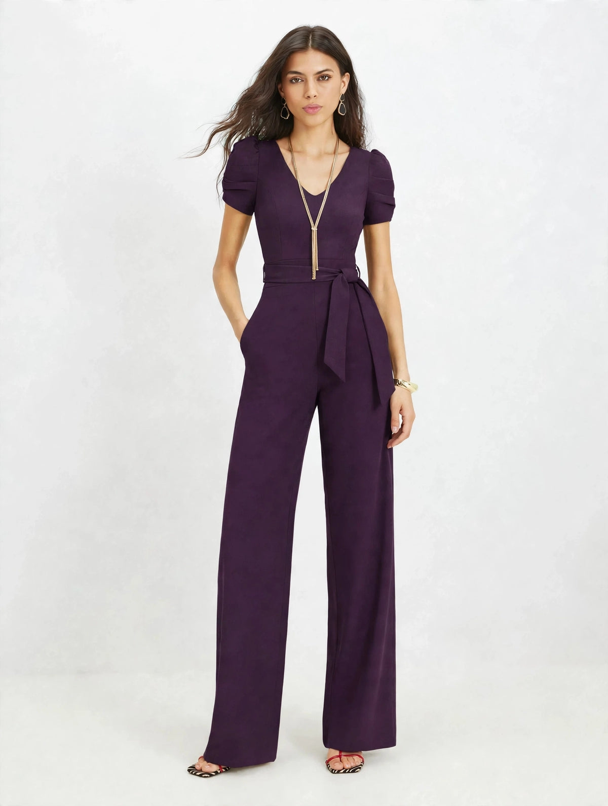 V Neck Short Sleeved Trousers Jumpsuit
