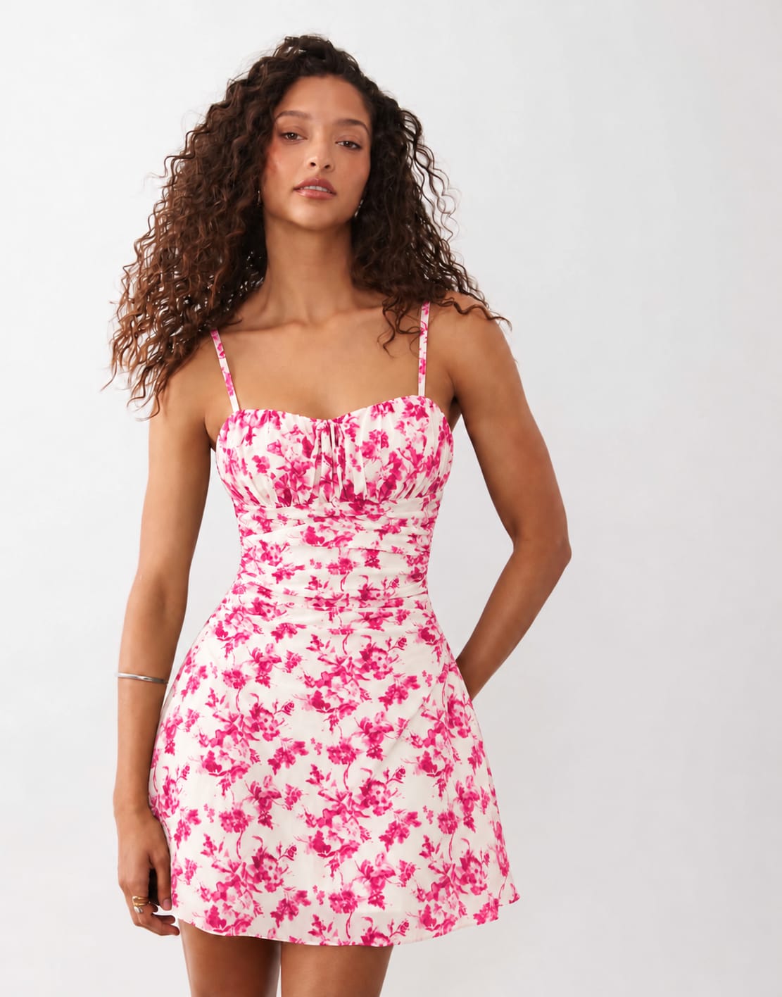 Ruched Bust Floral Summer Mini Dress