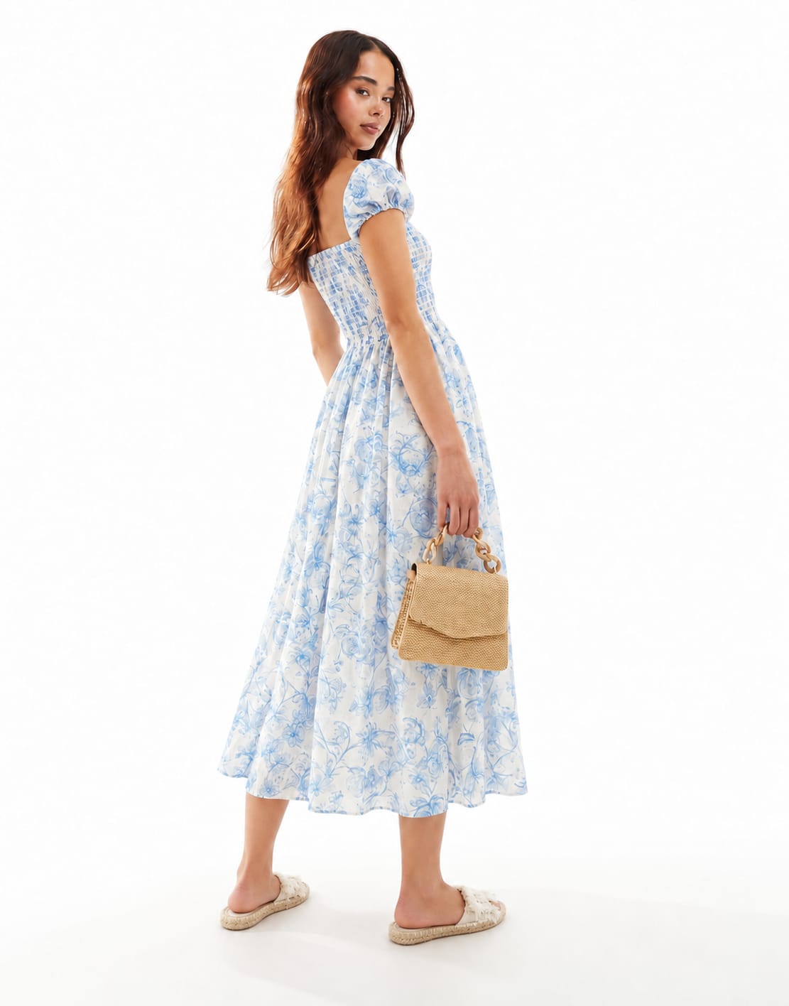 Botanical Puff-Sleeve Maxi Dress