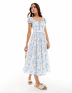 Botanical Puff-Sleeve Maxi Dress