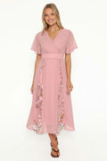 Delicate Mesh Splicing Floral Midi Dress