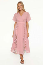 Delicate Mesh Splicing Floral Midi Dress