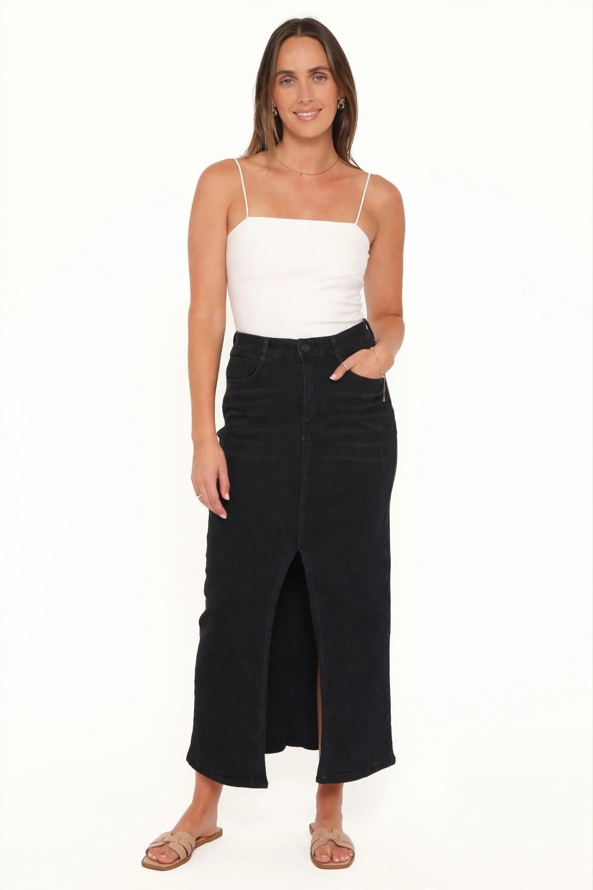 Longline Fron Slit Denim Skirt Women
