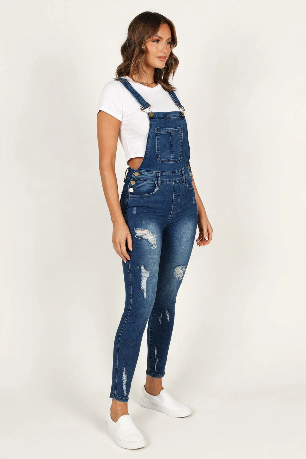 Trendy Distressed Denim Skinny Fit Overalls