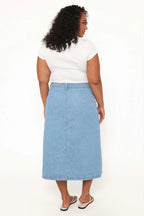 Casual Button Up Front Denim Midi Skirt Curve