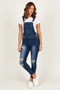 Trendy Distressed Denim Skinny Fit Overalls