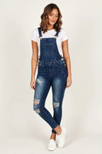 Trendy Distressed Denim Skinny Fit Overalls