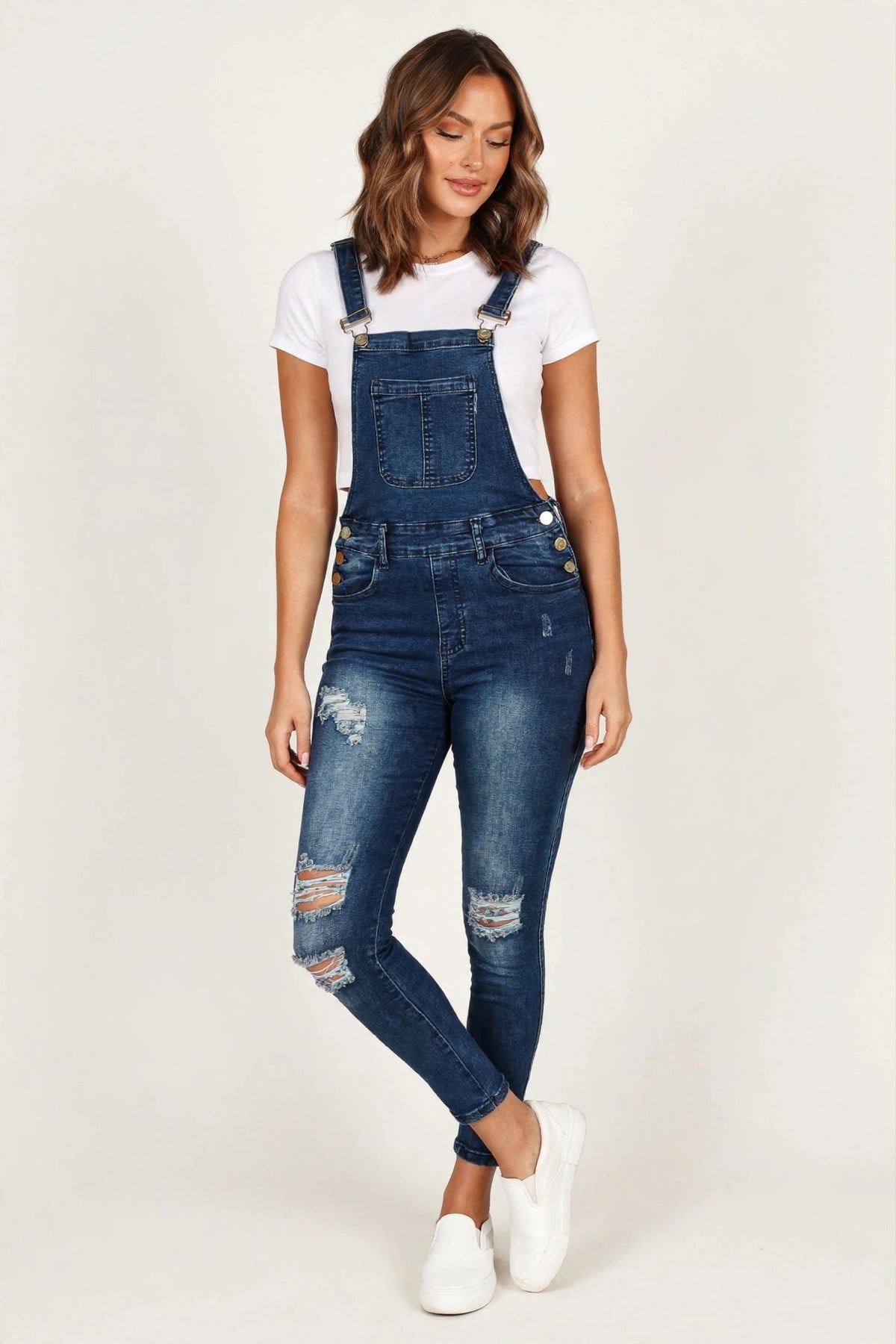 Trendy Distressed Denim Skinny Fit Overalls